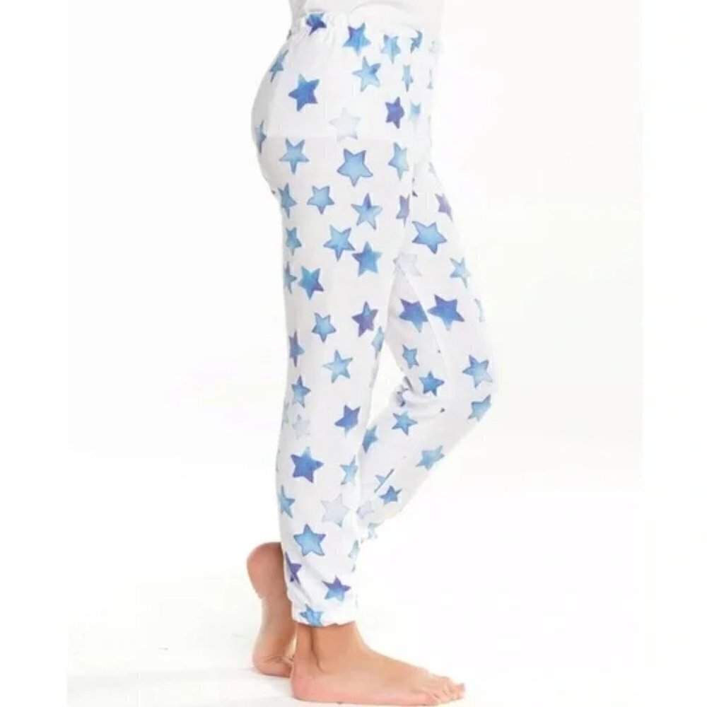 New Chaser Indigo Stars Print Lounge Drawstring Jogger Sweatpants NWT XS